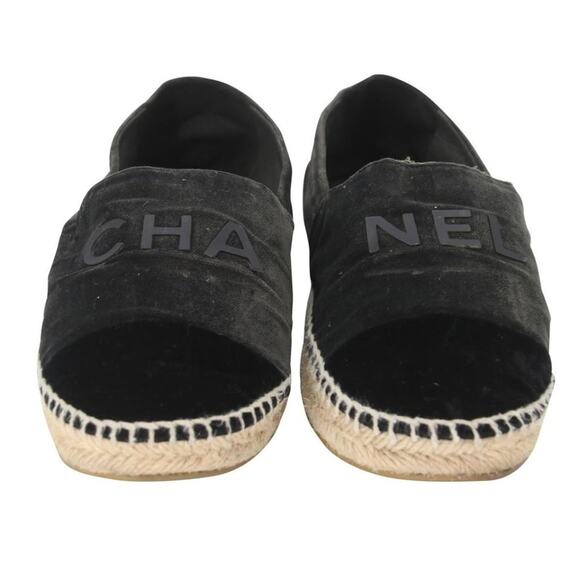 Chanel Espadrilles 39 Velvet Fabric Cc Logo Cap-toe Flats CC-0402N-0091 - Picture 3 of 11